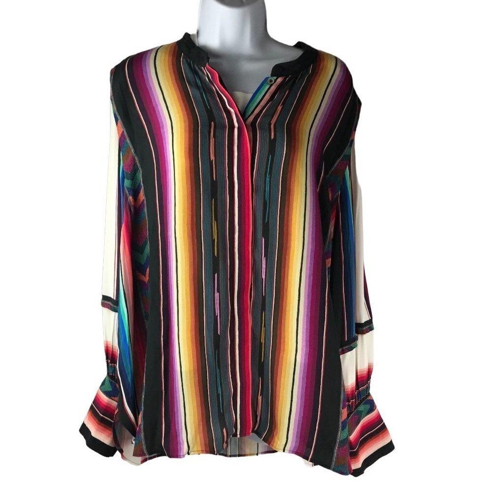 Kobi Halperin Women's Magenta Multi Felina Striped Long Sleeve Blouse Top XL